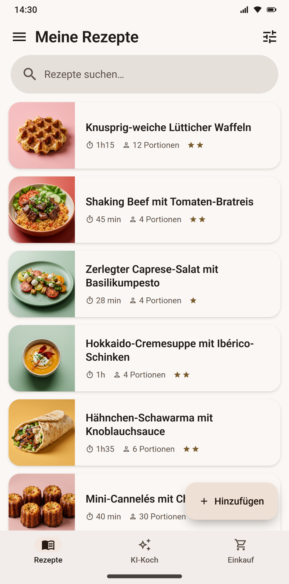 Die Rezeptsammlung des Nutzers in Savoria