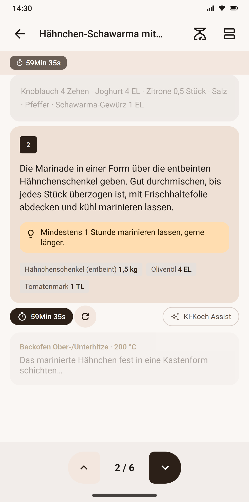 Kochmodus Schritt für Schritt mit Timer in Savoria