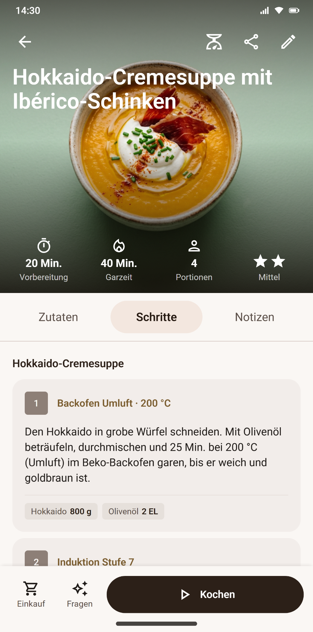 Savoria-Rezept mit Garschritten, angepasst an den Backofen des Nutzers