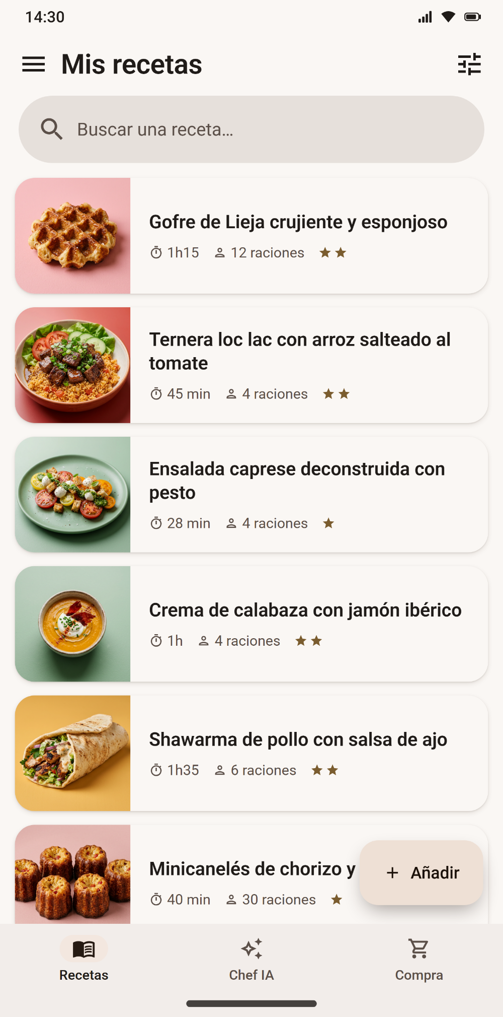 El recetario del usuario en Savoria