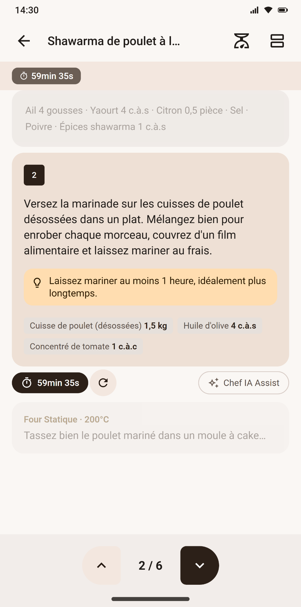 Mode cuisine pas à pas avec minuteur dans Savoria