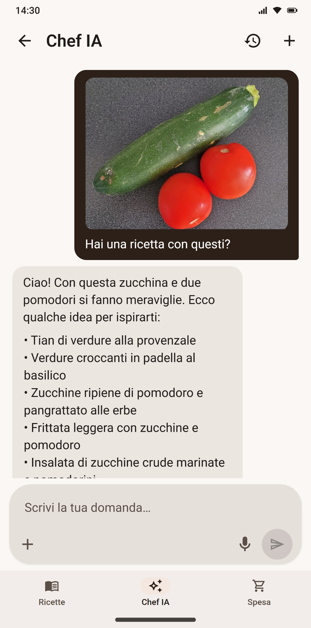Il Chef IA di Savoria propone idee di ricette